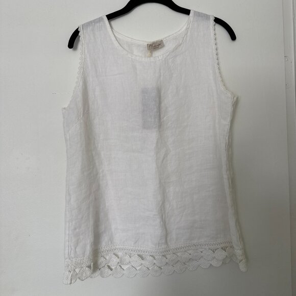Bellambra 100% Pure Linen Made in Italy Tank with Cotton Embellished Trim Size L - Picture 4 of 9